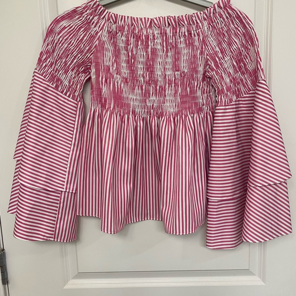 Pink and white off shoulder top